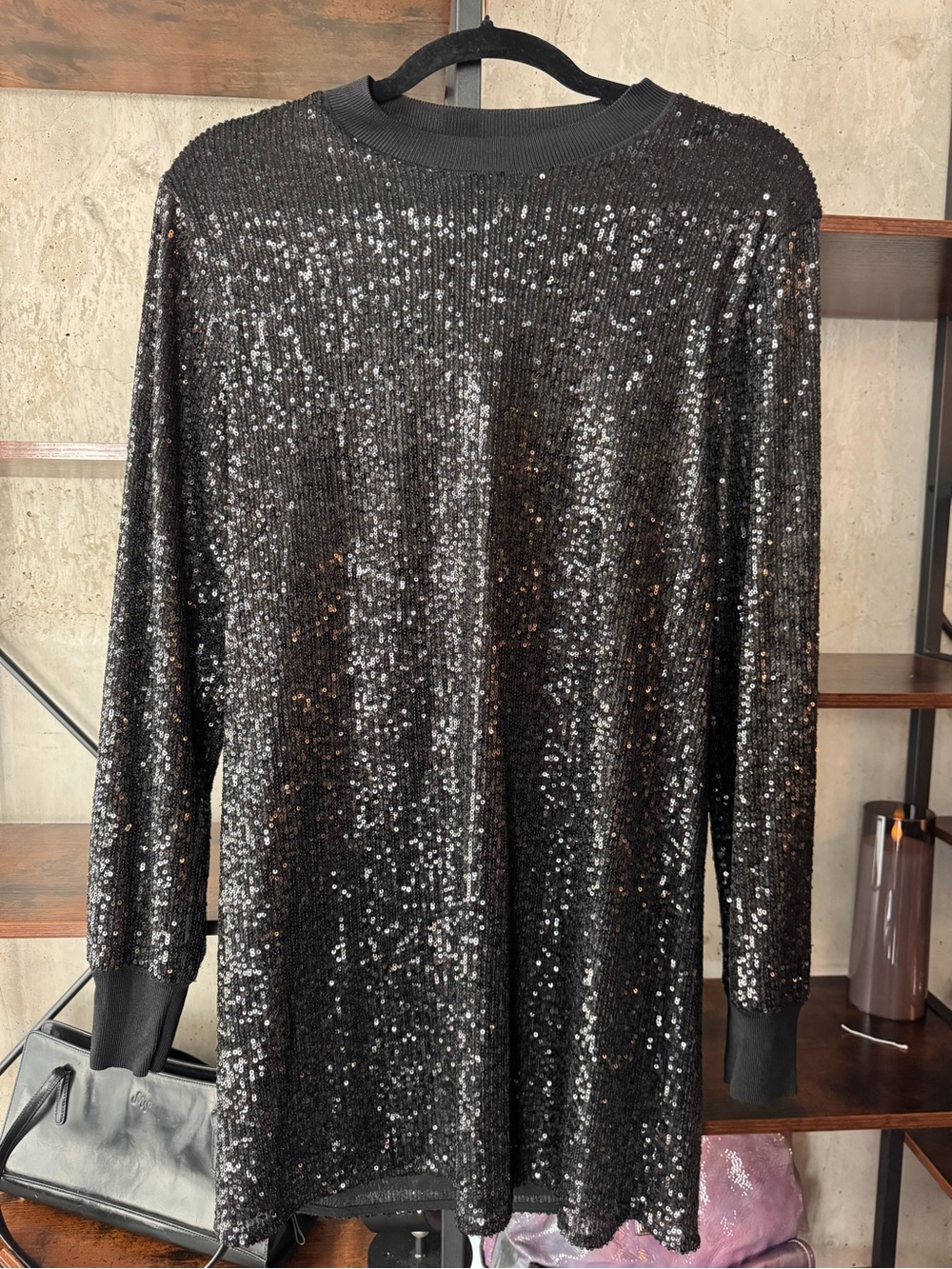All Saints Black Sequin Crewneck Mini Dress Size Small - NWOT